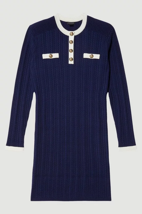 Flash Sale π Karen Millen Petite Military Style Cable Knit Mini π Dress - navy β - Image 4
