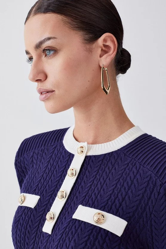 Flash Sale π Karen Millen Petite Military Style Cable Knit Mini π Dress - navy β - Image 5