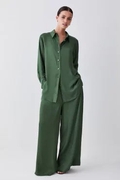 Wholesale 🌟 Karen Millen Tall Viscose Satin Woven Boyfriend 👚 Shirt - khaki 🤩