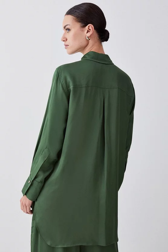 Wholesale π Karen Millen Tall Viscose Satin Woven Boyfriend π Shirt - khaki π€© - Image 3