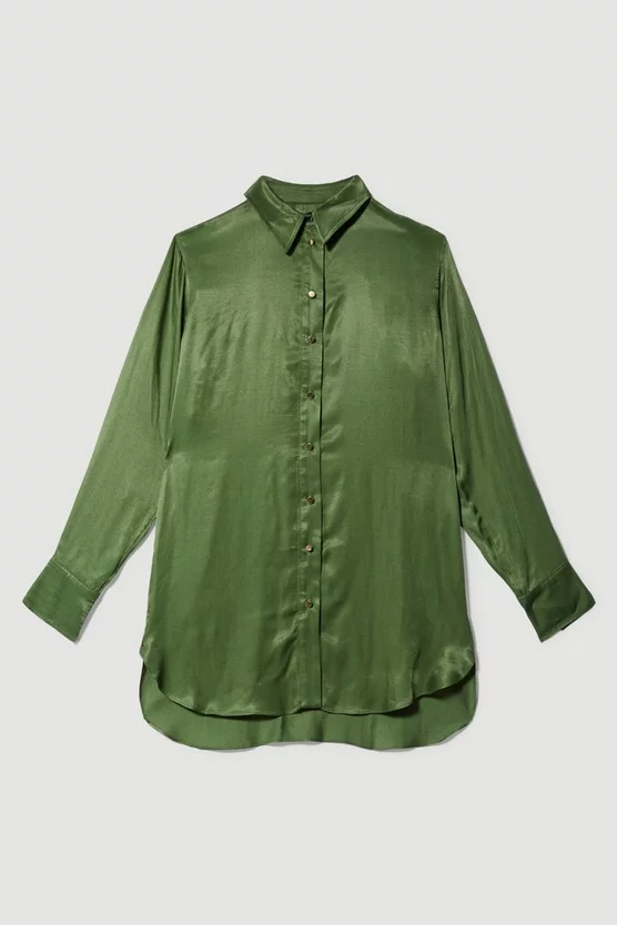 Wholesale π Karen Millen Tall Viscose Satin Woven Boyfriend π Shirt - khaki π€© - Image 4