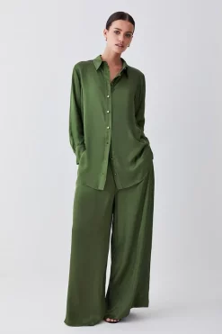 Budget 👏 Karen Millen Petite Viscose Satin Woven Boyfriend 👕 Shirt - khaki ⭐