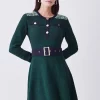 Cheapest 🧨 Karen Millen Petite Cut And Sew Tweed Panel Long Sleeve Skater 👗 Dress - green 🤩