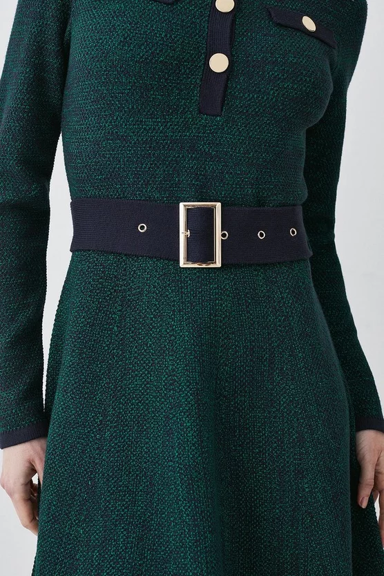 Brand new βοΈ Karen Millen Cut And Sew Tweed Panel Long Sleeve Skater Mini π Dress - green π - Image 2