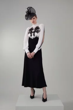 Outlet 😉 Karen Millen Lace Embroidered Woven Midi 👗 Dress - mono ✨