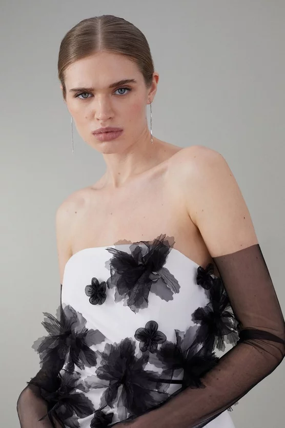 Promo π Karen Millen Petite Bandeau Flower Applique Midi π Dress - white β€οΈ - Image 2