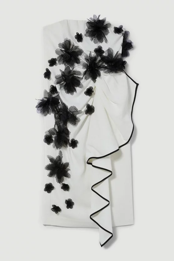 Promo π Karen Millen Petite Bandeau Flower Applique Midi π Dress - white β€οΈ - Image 4