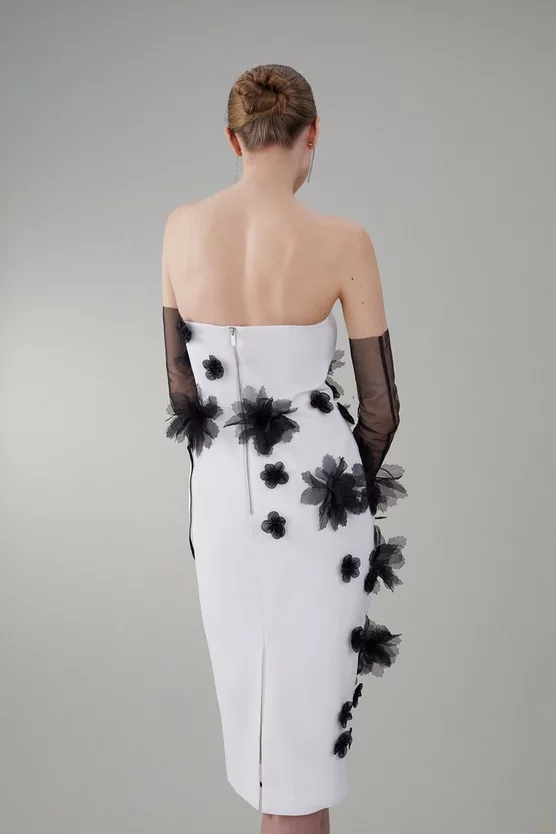 Promo π Karen Millen Petite Bandeau Flower Applique Midi π Dress - white β€οΈ - Image 6