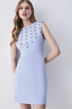 Cheapest 💯 Karen Millen Crystal Embellished Lace Mix Mini 👗 Dress 😉