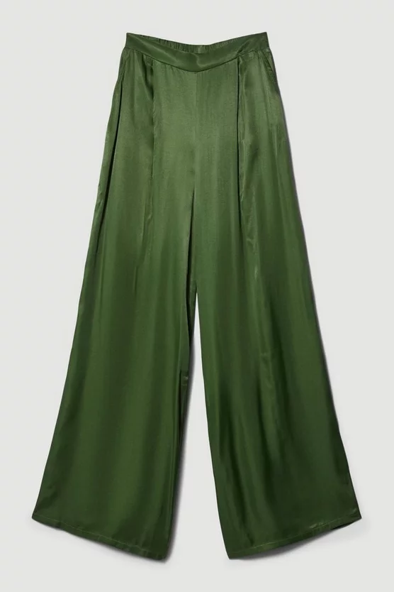 Brand new β¨ Karen Millen Tall Satin Viscose Wide Leg Woven Trousers - khaki π - Image 4