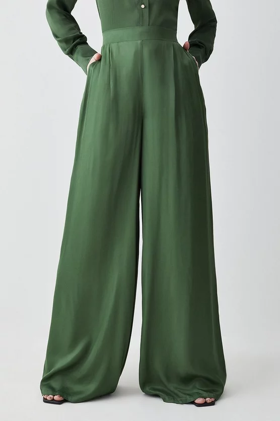 Brand new β¨ Karen Millen Tall Satin Viscose Wide Leg Woven Trousers - khaki π - Image 5
