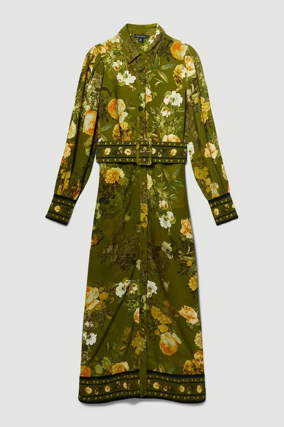Hot Sale π Karen Millen Lydia Millen Tall Floral Belted Woven Midi π Shirt π Dress π