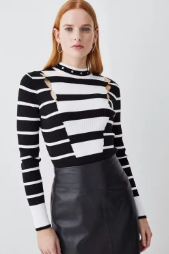 Budget 🧨 Karen Millen Viscose Blend Soft Touch Stripe Jumper - mono 🥰
