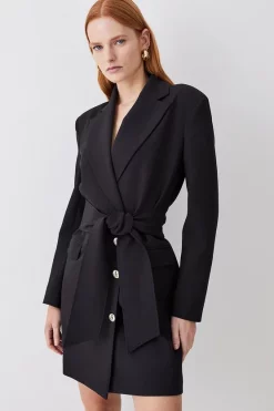 Flash Sale 🔥 Karen Millen Stretch Cady Tie Belt Blazer Mini 👗 Dress - black 💯