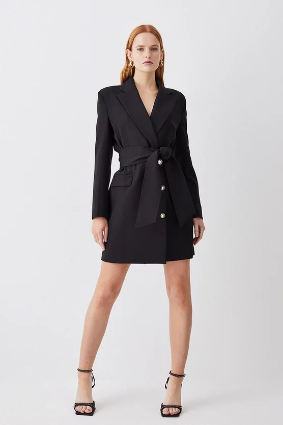 Flash Sale π₯ Karen Millen Stretch Cady Tie Belt Blazer Mini π Dress - black π― - Image 2