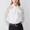 Coupon ⭐ Karen Millen Lace Jersey Contrast Pussy Bow Sleeve Bodysuit 🧨
