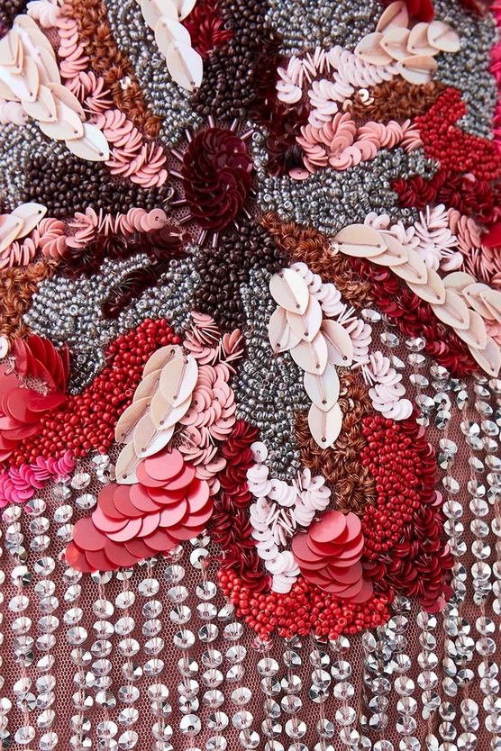 Promo βοΈ Karen Millen Tall Mixed Sequin & Beaded Fringed Mini π Dress - silver β¨ - Image 5