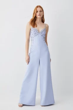 Best reviews of ✨ Karen Millen Embellished Strappy Wide Leg Woven Jumpsuit - blue 👍