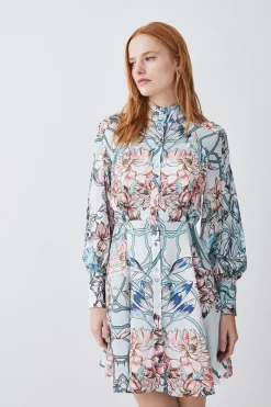 Flash Sale π Karen Millen Mirrored Floral Satin Woven Mini π Dress - sage π₯