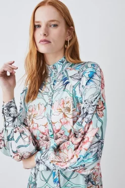 Buy π Karen Millen Mirrored Floral Satin Woven Midi π Dress - sage π