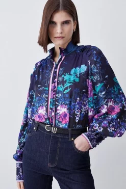 Buy 👏 Karen Millen Boarder Floral Print Satin Blouse - purple 😀
