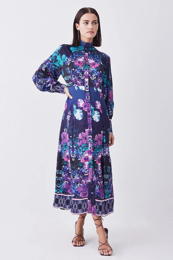 Promo β Karen Millen Petite Boarder Floral Print Satin Woven Midi π Dress - purple β€οΈ
