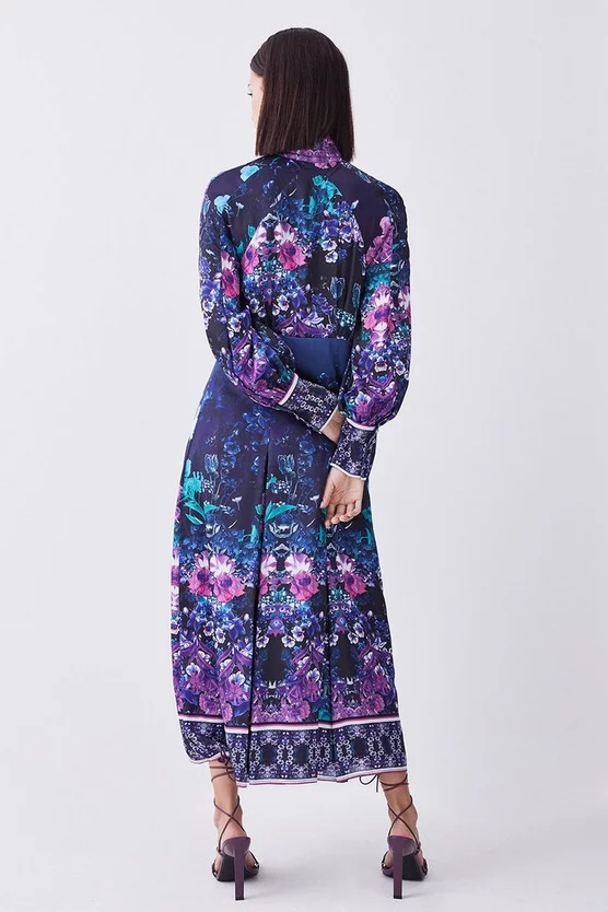 Promo β Karen Millen Petite Boarder Floral Print Satin Woven Midi π Dress - purple β€οΈ - Image 3