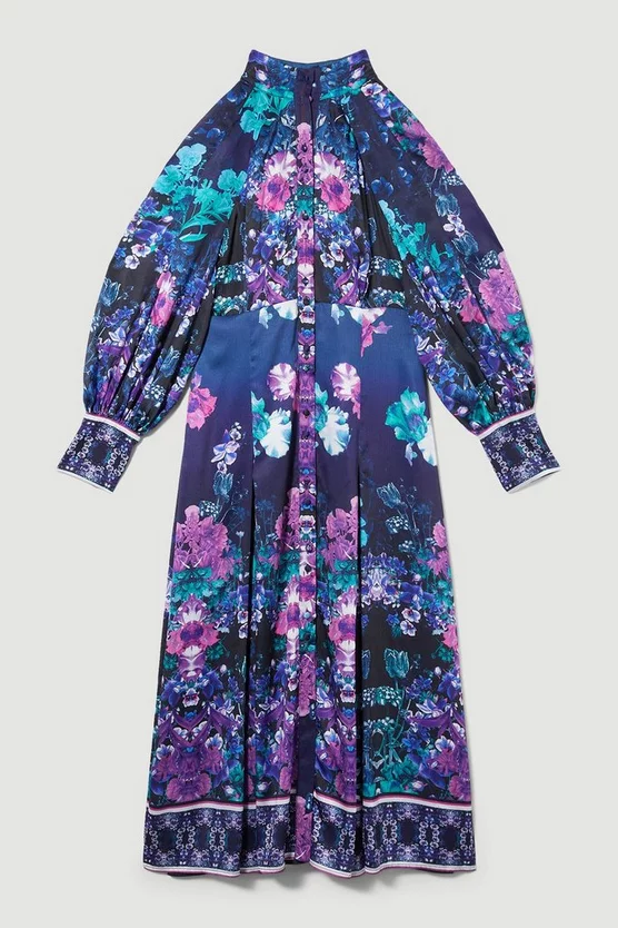 Promo β Karen Millen Petite Boarder Floral Print Satin Woven Midi π Dress - purple β€οΈ - Image 4