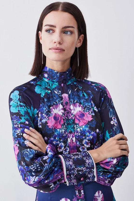 Promo β Karen Millen Petite Boarder Floral Print Satin Woven Midi π Dress - purple β€οΈ - Image 5