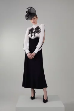 Top 10 🌟 Karen Millen Petite Lace Embroidered Woven Midi 👗 Dress - mono 🤩