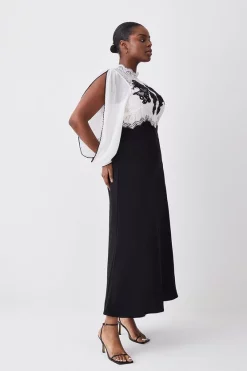 Wholesale 👏 Karen Millen Plus Size Lace Embroidered Woven Midi 👗 Dress - mono 👍