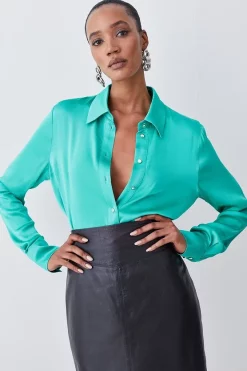 Discount ⭐ Karen Millen Viscose Satin Boyfriend 👕 Shirt 😉