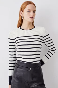 Cheap 🛒 Karen Millen Stripe Rib Crew Neck Knit Jumper - cream 😀