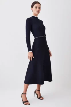 Buy 🎁 Karen Millen Tall Rib Knit Belted Midi 👗 Dress - navy 🛒