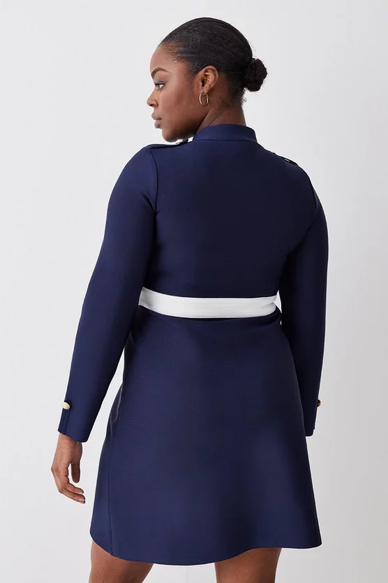 Promo ๐ Karen Millen Plus Size Military Trim A-line Bandage Knit Mini ๐ Dress - navy ๐ - Image 3