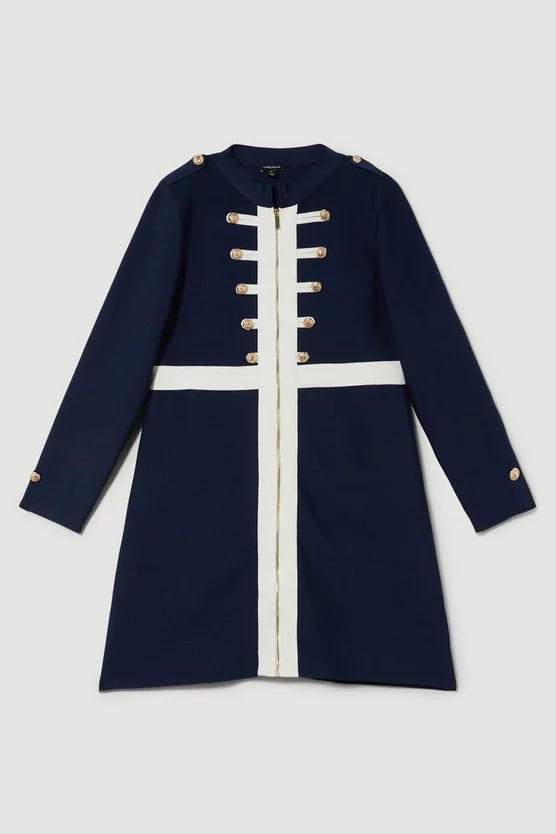 Promo ๐ Karen Millen Plus Size Military Trim A-line Bandage Knit Mini ๐ Dress - navy ๐ - Image 4