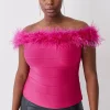 Promo 😍 Karen Millen Plus Size Bandage Bardot Feather Knit Top - magenta 🤩