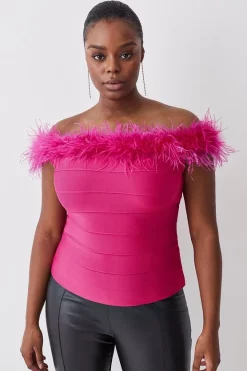 Promo π Karen Millen Plus Size Bandage Bardot Feather Knit Top - magenta π€©