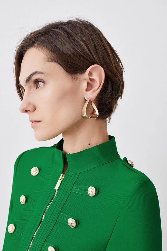 Outlet π₯ Karen Millen Long Sleeve Military Trim A-line Bandage Knit Mini π Dress π - Image 2