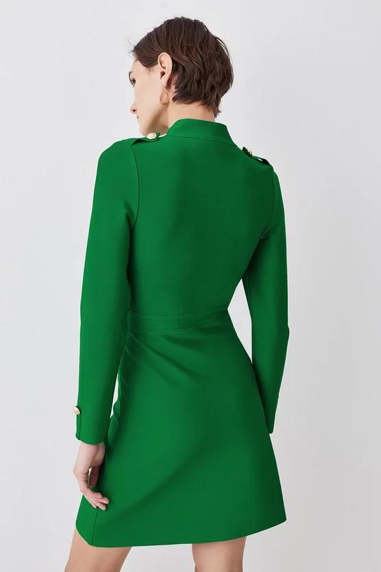 Outlet π₯ Karen Millen Long Sleeve Military Trim A-line Bandage Knit Mini π Dress π - Image 3
