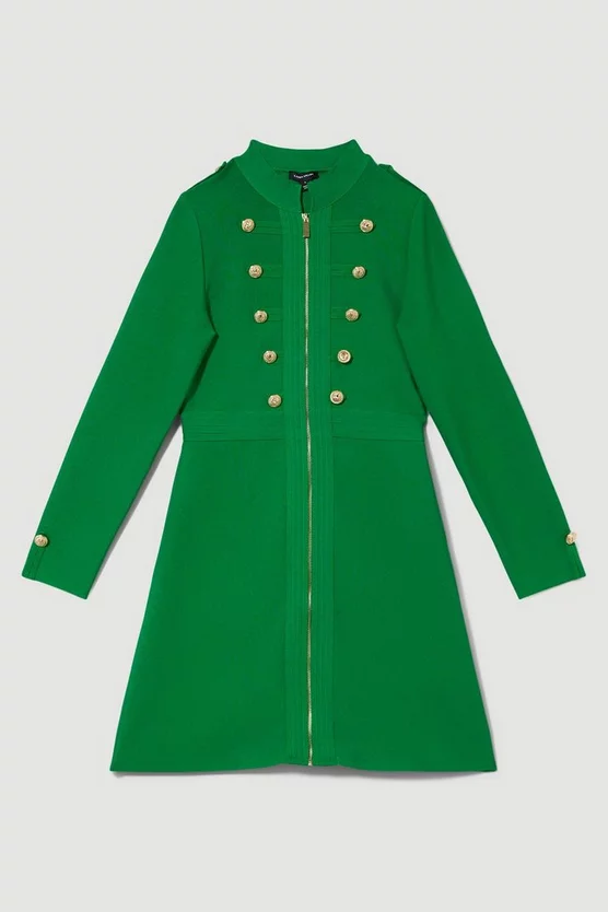 Outlet π₯ Karen Millen Long Sleeve Military Trim A-line Bandage Knit Mini π Dress π - Image 4