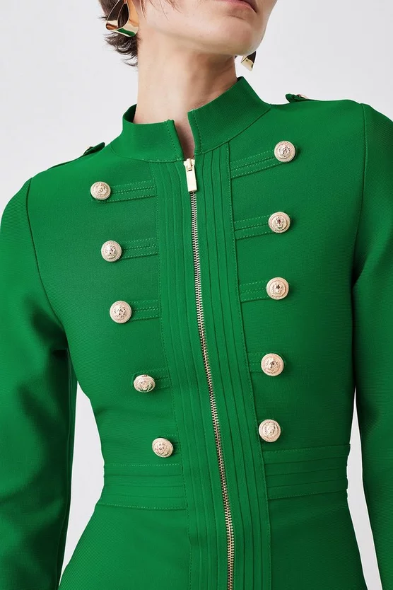 Outlet π₯ Karen Millen Long Sleeve Military Trim A-line Bandage Knit Mini π Dress π - Image 5