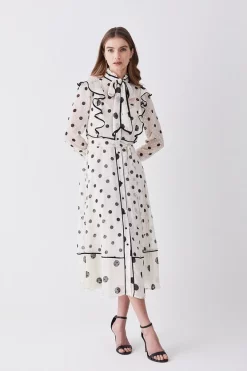 Wholesale π₯° Karen Millen Mixed Dot Piped Ruffle Georgette Midi π Dress - white π