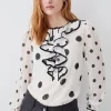 Deals 🔔 Karen Millen Mixed Dot Ruffle Detail Georgette Blouse - white 🥰