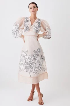 Cheapest 🤩 Karen Millen Petite Applique Organdie Woven Maxi 👗 Dress - blush 🛒