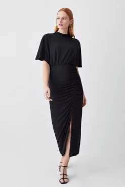 Coupon 🌟 Karen Millen Jersey Crepe Sleeveless Front Split Midaxi 👗 Dress - black 👏