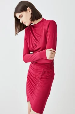 Wholesale βοΈ Karen Millen Jersey Crepe Rouched Long Sleeve Mini π Dress - fuchsia β