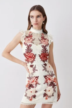 Flash Sale ✨ Karen Millen Rose Guipure Lace Embroidered Mini 👗 Dress 🎁