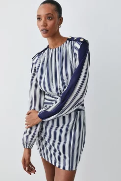 Top 10 👍 Karen Millen Military Stripe Twist Detail Mini 👗 Dress - navy 💯