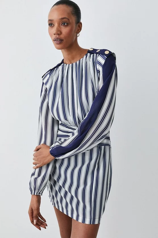 Top 10 π Karen Millen Military Stripe Twist Detail Mini π Dress - navy π―